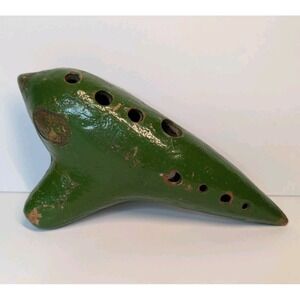 H. FIEHN Ocarina G3 Austria Black Antique Gold Hand Painted Clay Flute 4.5"